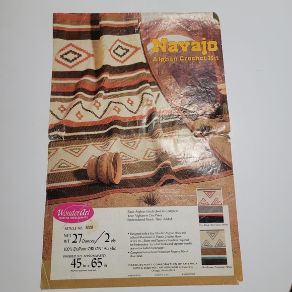 Wonderart‎ 3008 Vintage Crochet Navajo Pattern 45x65" Afghan Vintage Aztec Craft - Picture 1 of 7